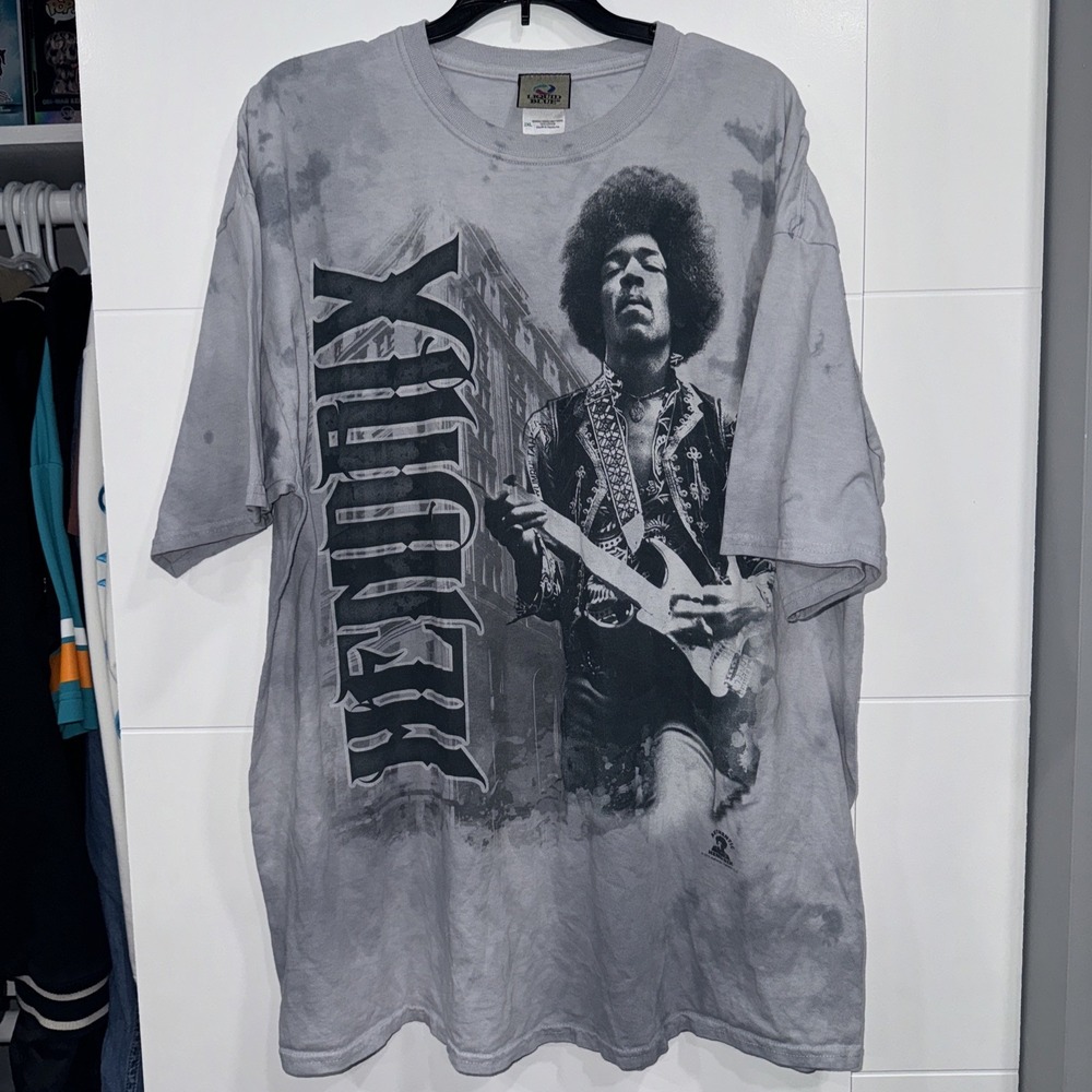 Vintage Jimi Hendrix Gray Acid Tye-Dye Liquid blue Retro T Shirt Mens 2XL